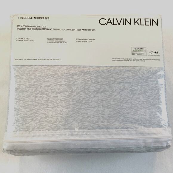 Calvin Klein Queen Sheet Set New Sateen Soft Gray Pattern - Picture 3 of 5